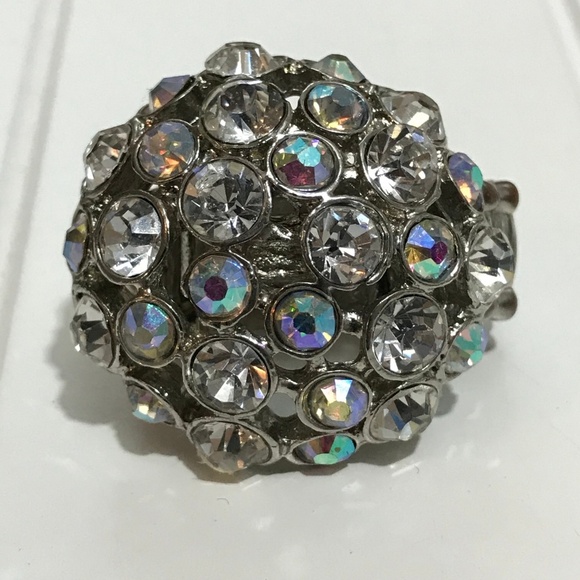 Rhinestone Cocktail Ring Stretch Elastic Band Statement Jewelry: 2184 - Picture 3 of 6